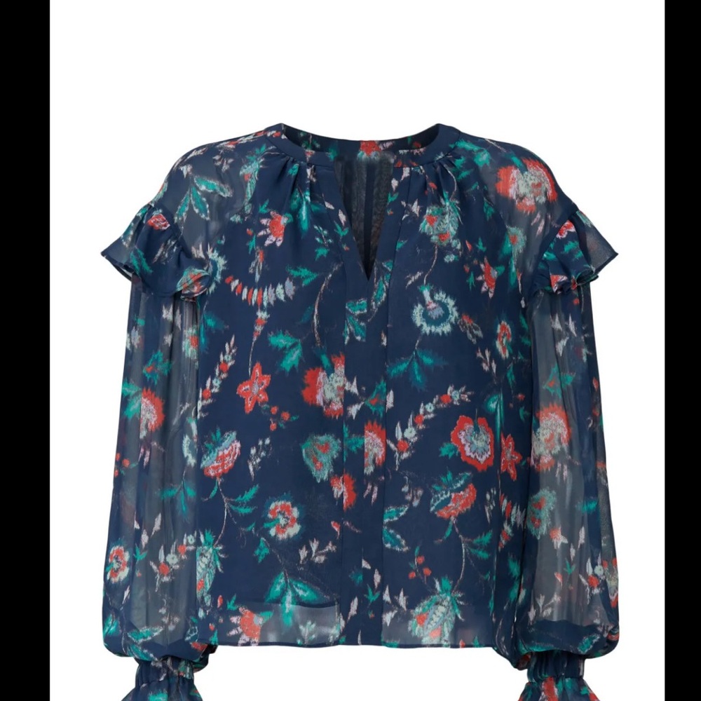 Derek Lam Floral Navy Blouse